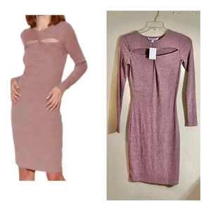 Walter Baker Women XS Tenley Midi Bodycon Sweater Dress Blush Pink Grey NEW